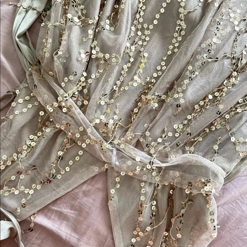 Gold Sequin Tassel Party Cocktail Halter Dress - Picture 6 of 12